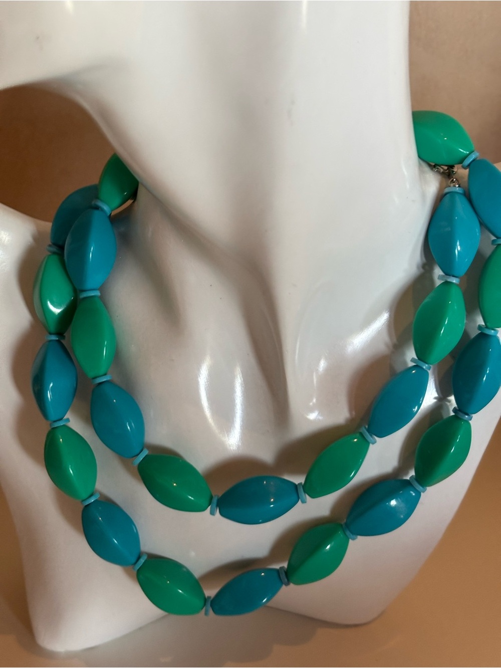 Vintage 30” Blue & Teal Beaded Necklace | Long Retro Mod Statement Necklace